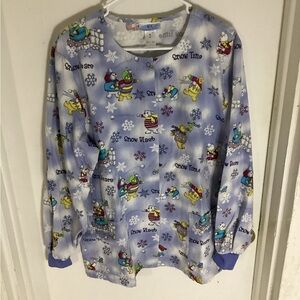 SB Scrubs Snowman/Teddy Bears Long Sleeve Scrub Top Size Medium
